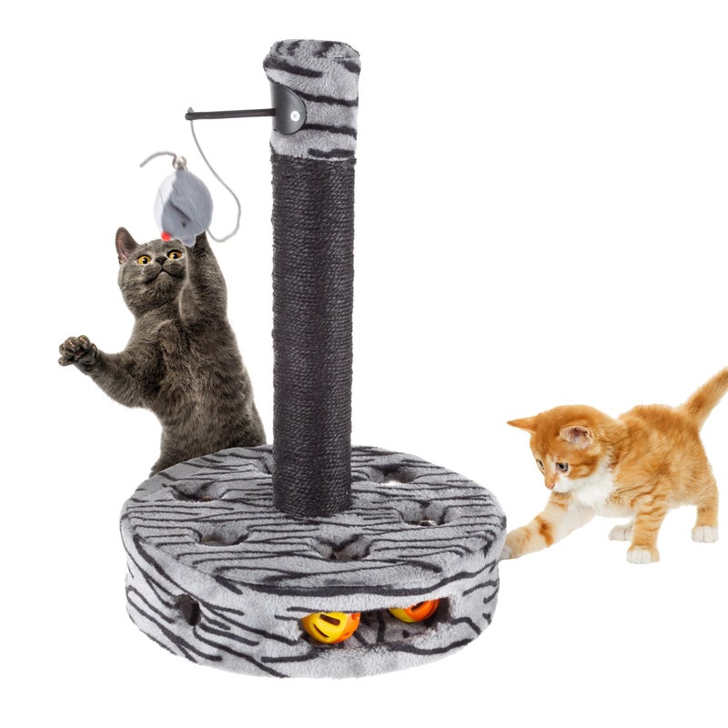 PETMAKER Cat Scratching Post - Interactive Play Area with Sisal Rope Scratcher and Hanging Toy for Indoor Cats - Scratch Tree for Pets by PETMAKER (Black/Gray) - Image 1